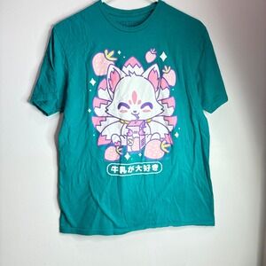 Kawaii Fox Milk Drink Graphic Tee kitsune Cotton Anime hot topic